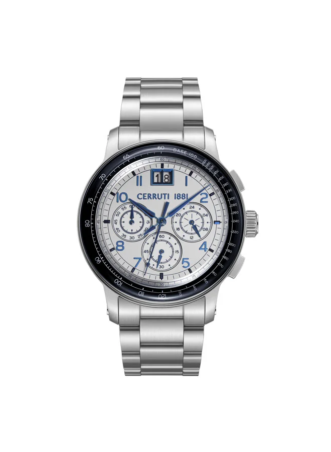 CERRUTI 1881 Petroio Silver Dial Stainless Steel Bracelet Chronograph Watch for Men, 43mm
